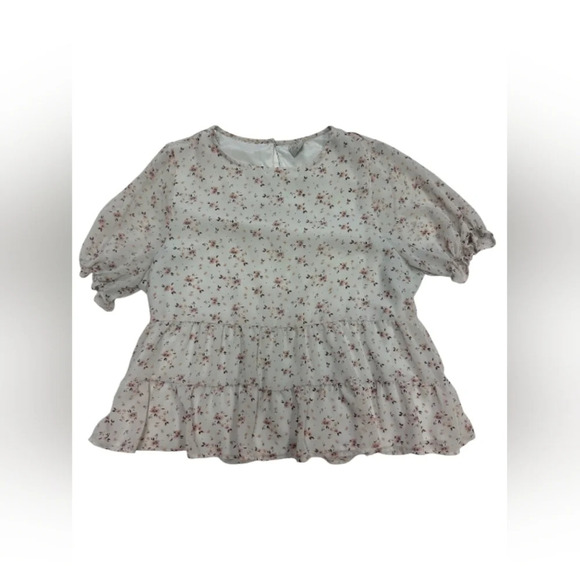 Paper Crane SS Frilly Pink and White Top Size Large - Picture 5 of 8